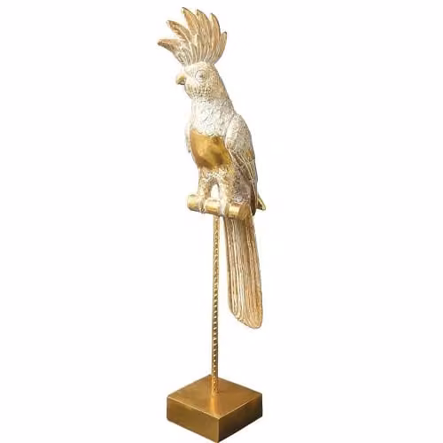 Madison & Mayfair Art Deco Parrot Metal Tabletop Ornament in Gold and White, H 51.0 cm x W 12.0 cm x D 12.0 cm – 1