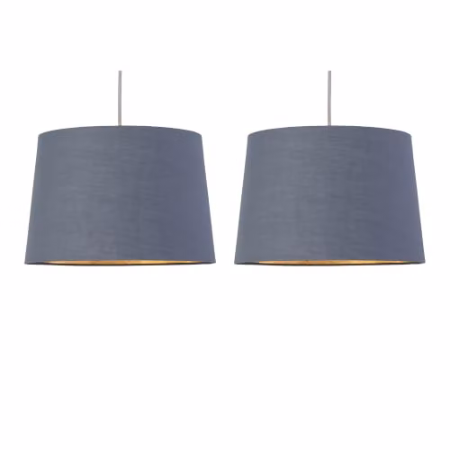 First Choice Lighting Zoey Set of 2 Cylinder Fabric Easy Fit Pendant Lamp Shades in Grey and Gold – 4