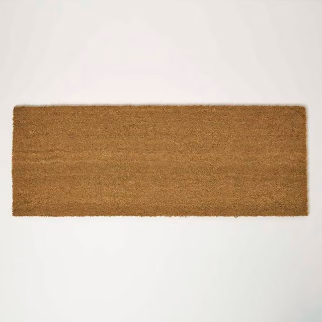 Homescapes Plain Coir Double Door Mat Runner, Brown, W/D: 120 x 45 cm