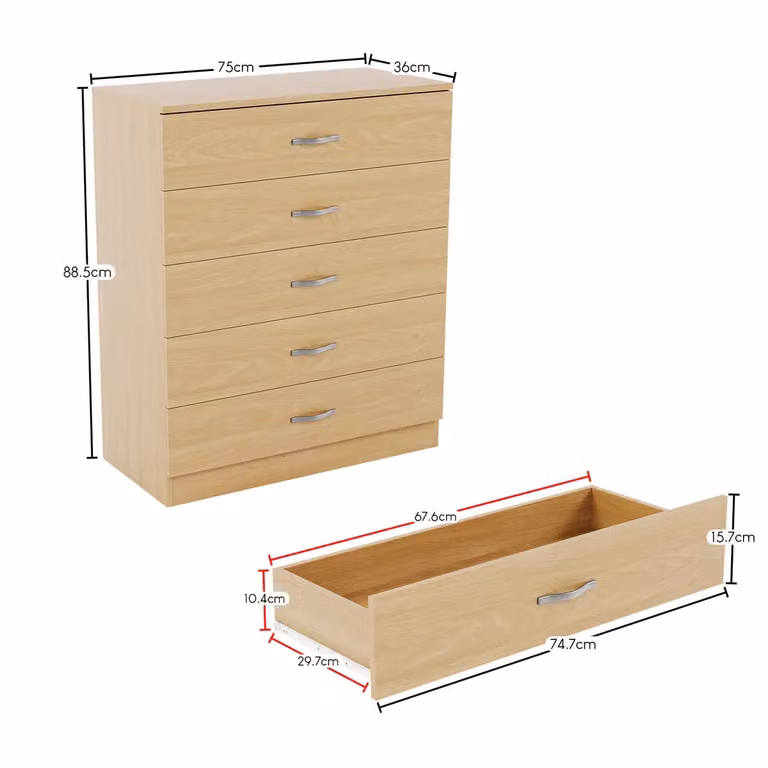 Vida Designs Riano 5 Drawer Chest of Drawers in Brown