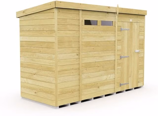 Buttercup Farm Brown Pent Security Wood Shed with Single Door, W: 329 cm, D: 118 cm, H: 201 cm