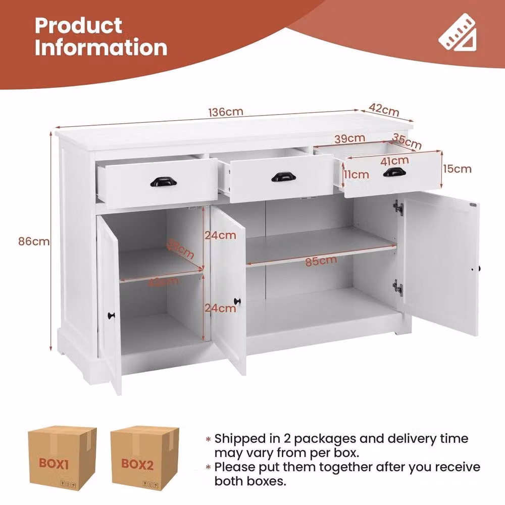 Costway Modern Buffet Sideboard and Kitchen Storage Cabinet in White – 2