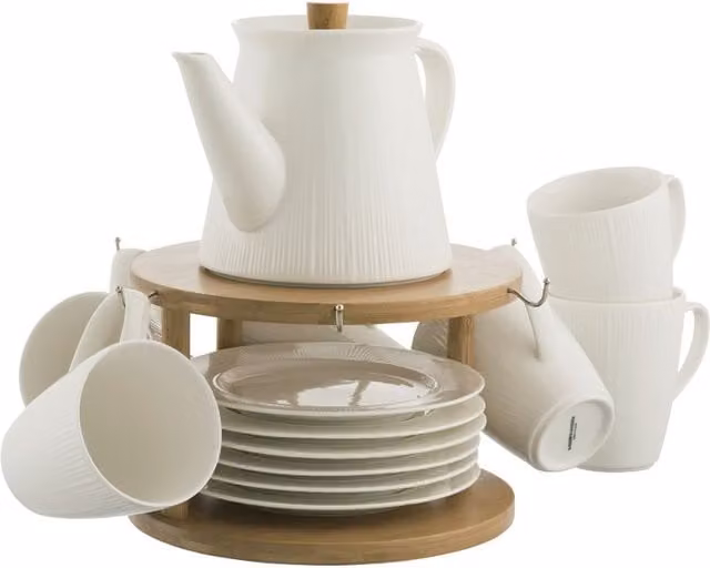 Belleek Living Pekoe 13 Piece Tea Service Set with Stand in Ivory and Beige