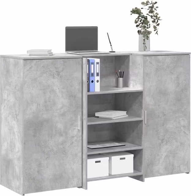 Berkfield Home Reception Desk in Concrete Grey, W/D/H: 155 x 50 x 103.5 cm