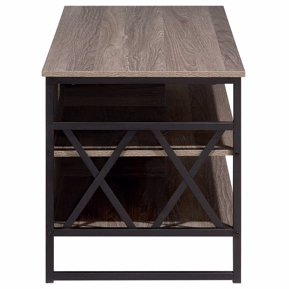 Wyld and Coco Industrial TV Stand Cabinet with 4 Open Shelves in Black and Dark Brown – 5