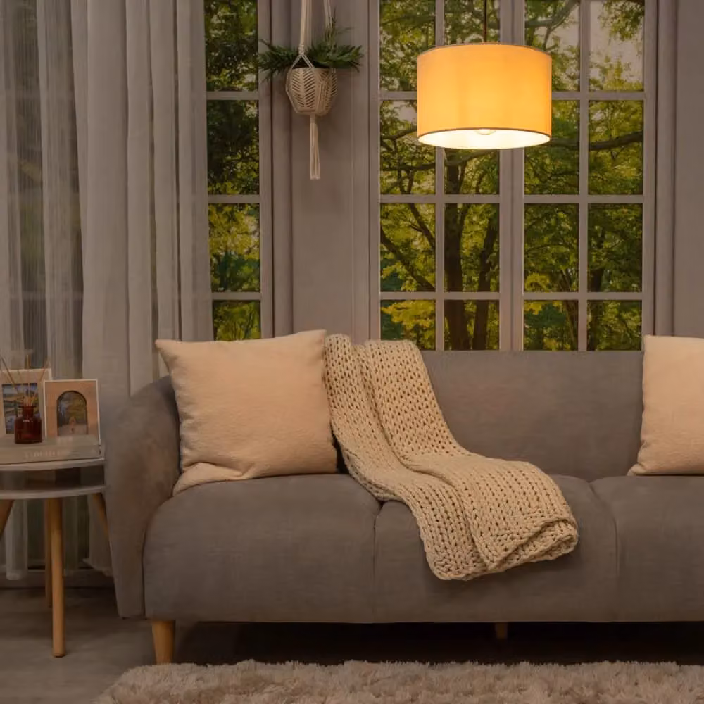 ValueLights Reni Pair of Natural Fabric Drum Ceiling Lamp Shades, Set of 2, Width: 25 cm – 2