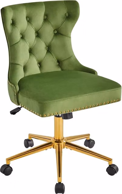 Yaheetech Green Velvet Diamond Tufted Swivel Task Chair with Castors