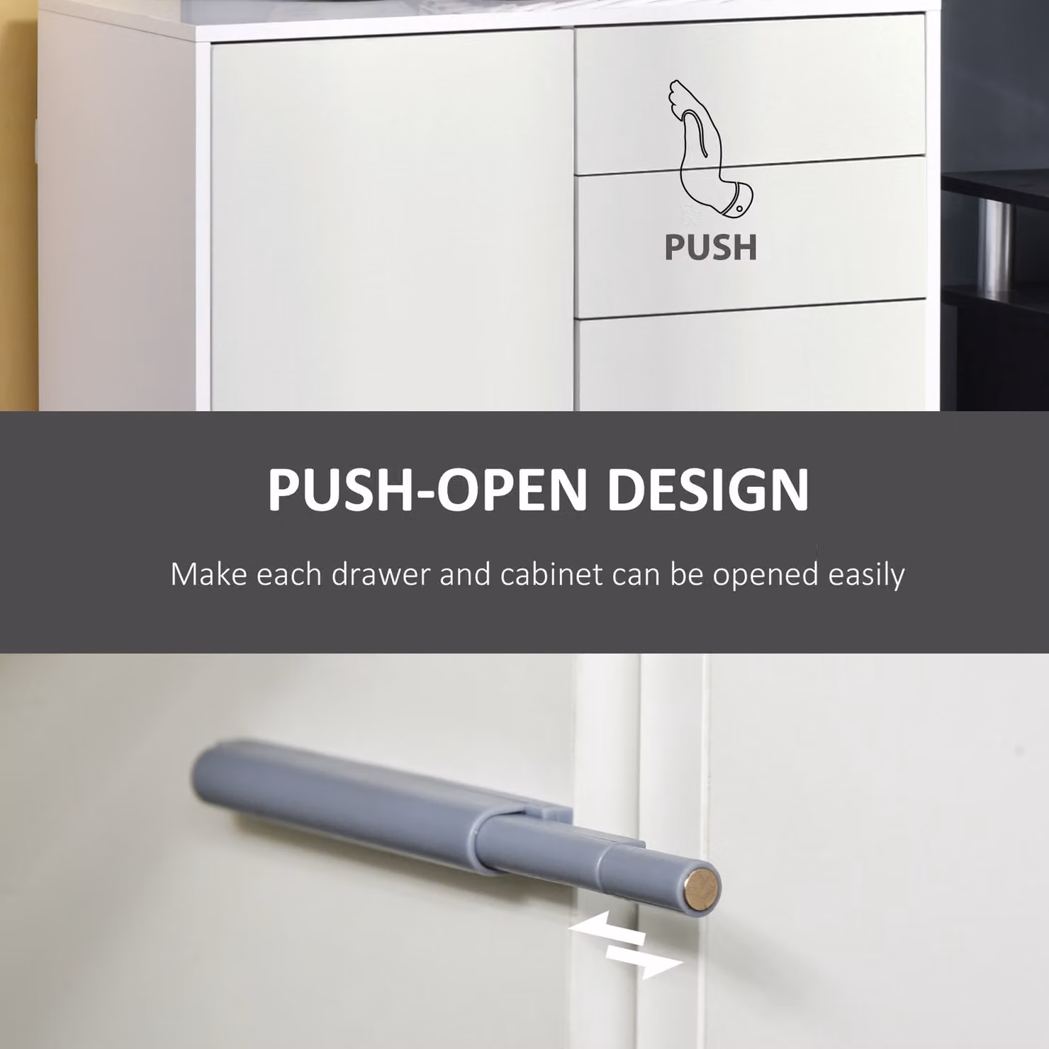 HOMCOM Modern White Glossy Push-Open Storage Cabinet with 2 Drawers and 2 Doors – 4