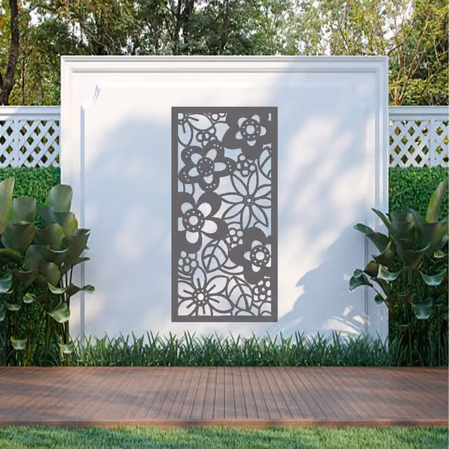 Laser Hut Anthracite Grey Floral Metal Wall Art Hanging Screen