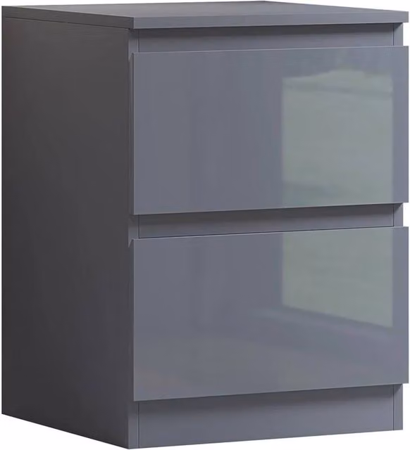 Nordara Grey Gloss 2 Drawer Bedside Table Cabinet W/D/H: 50 x 50 x 50 cm