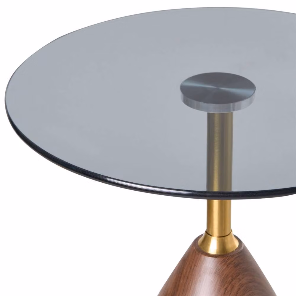 Wyld and Coco Round Side Table with Tempered Glass Top and Gold Accent Iron Base in Brown – 3