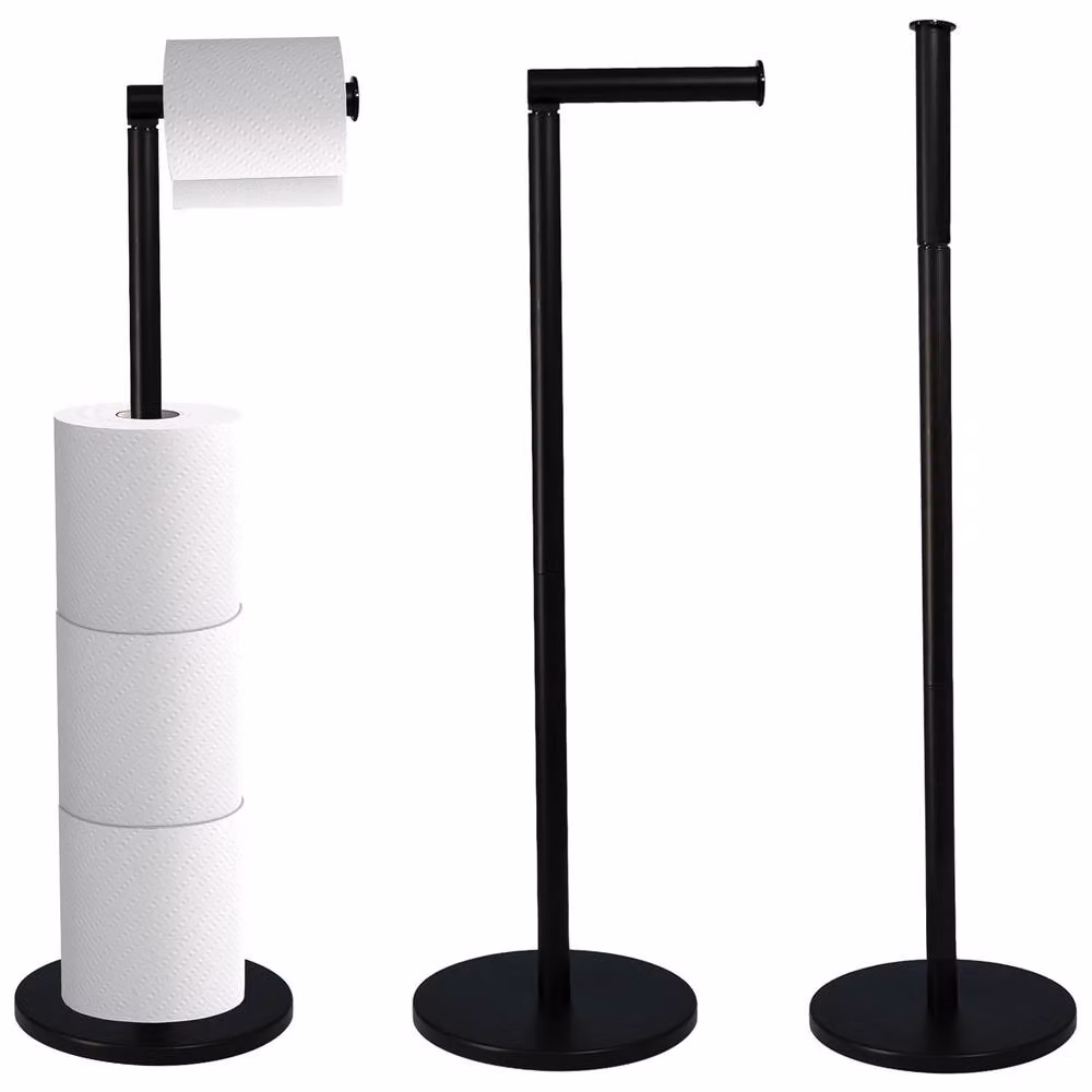 Crystals 2 in 1 Black Freestanding Toilet Paper Holder and Spare Roll Storage Rack – 2