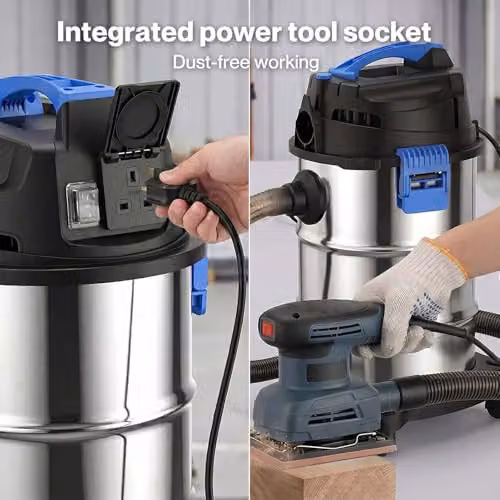 Spector 30L Wet and Dry Vacuum Cleaner in Silver and Blue with 1400W Motor, Blower Function and Power Take Off Socket – 9