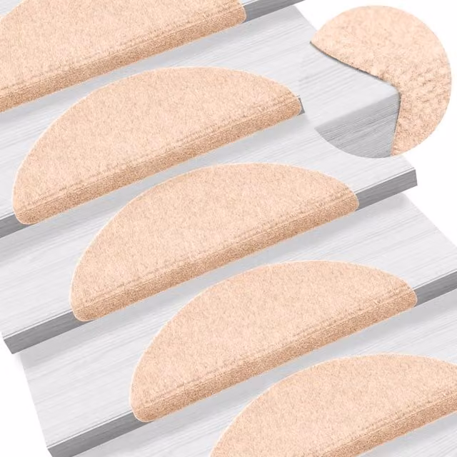 Berkfield Home 15 Piece Self-adhesive Needle Punch Stair Mats, Brown, W/D/H: 56 x 17 x 3 cm