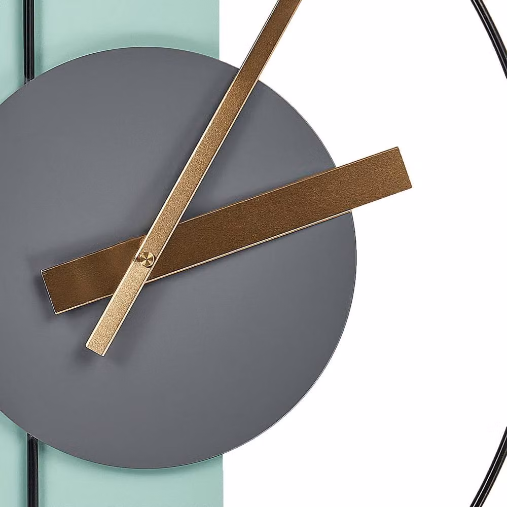 Wyld and Coco Minimalist Geometric Metal Wall Clock in Green and Gold, W/H: 63 x 31 cm – 3