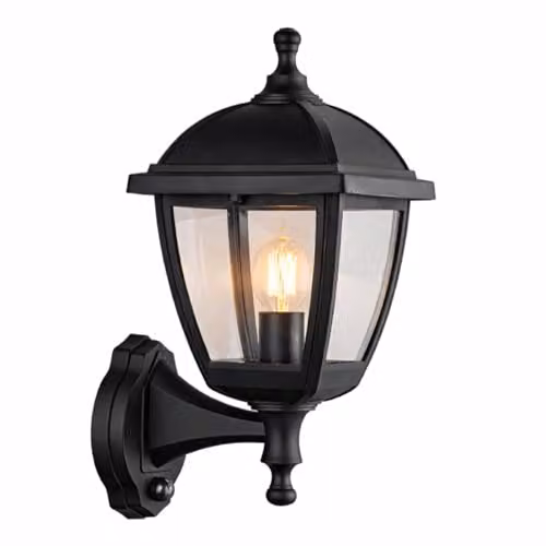 CGC Lighting Black Outdoor Wall Lantern with PIR Motion Sensor and Transparent Diffuser – 2