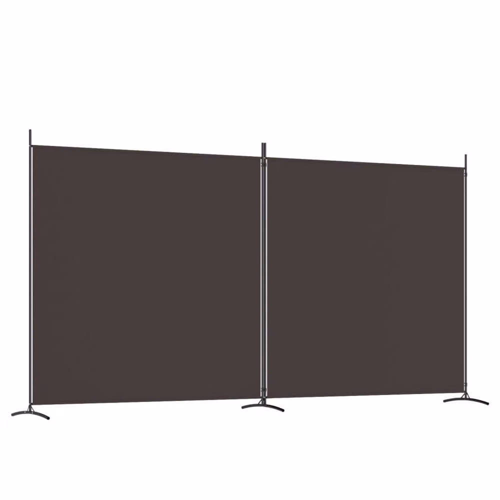 Berkfield Home 2-Panel Fabric and Metal Room Divider in Brown, W: 348 cm, H: 180 cm – 3
