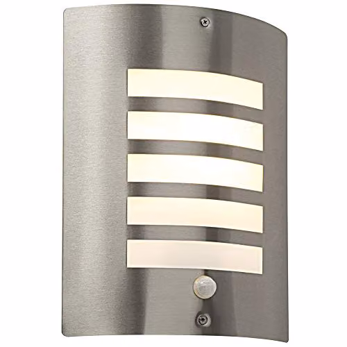 Loops IP44 Outdoor Square Wall Light with PIR Motion Sensor in Brushed Stainless Steel – 1