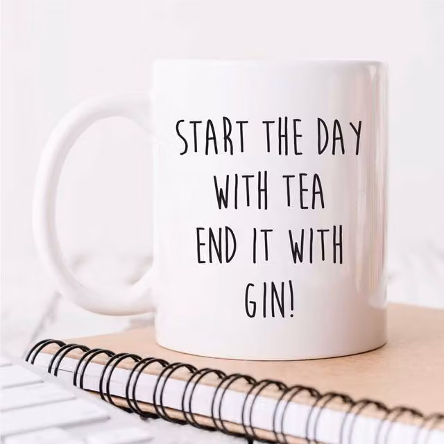 60 SECOND MAKEOVER Start The Day With Tea End It With Gin Ceramic Mug in White