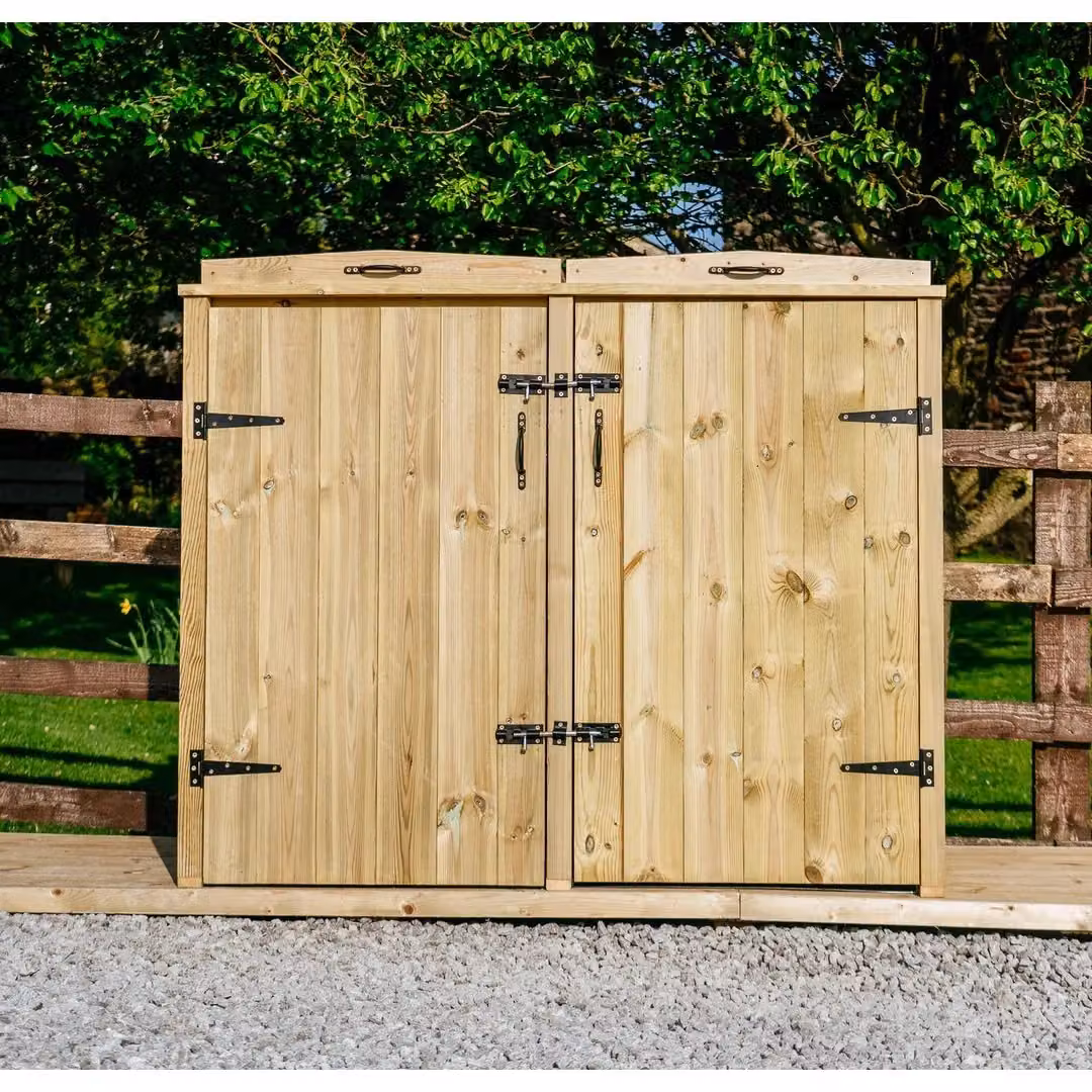 Buttercup Farm Chatburn Double Wheelie Bin Store in Brown Timber, Fits 2 x 360L Bins, W: 145 cm, D: 76 cm, H: 125 cm – 3