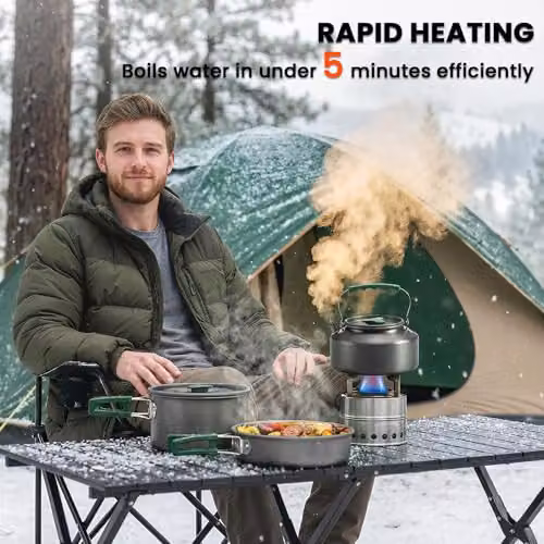 Outsunny Grey Anodised Aluminium Camping Cookware Set for 2-3 People including Pot and Frying Pan – 4