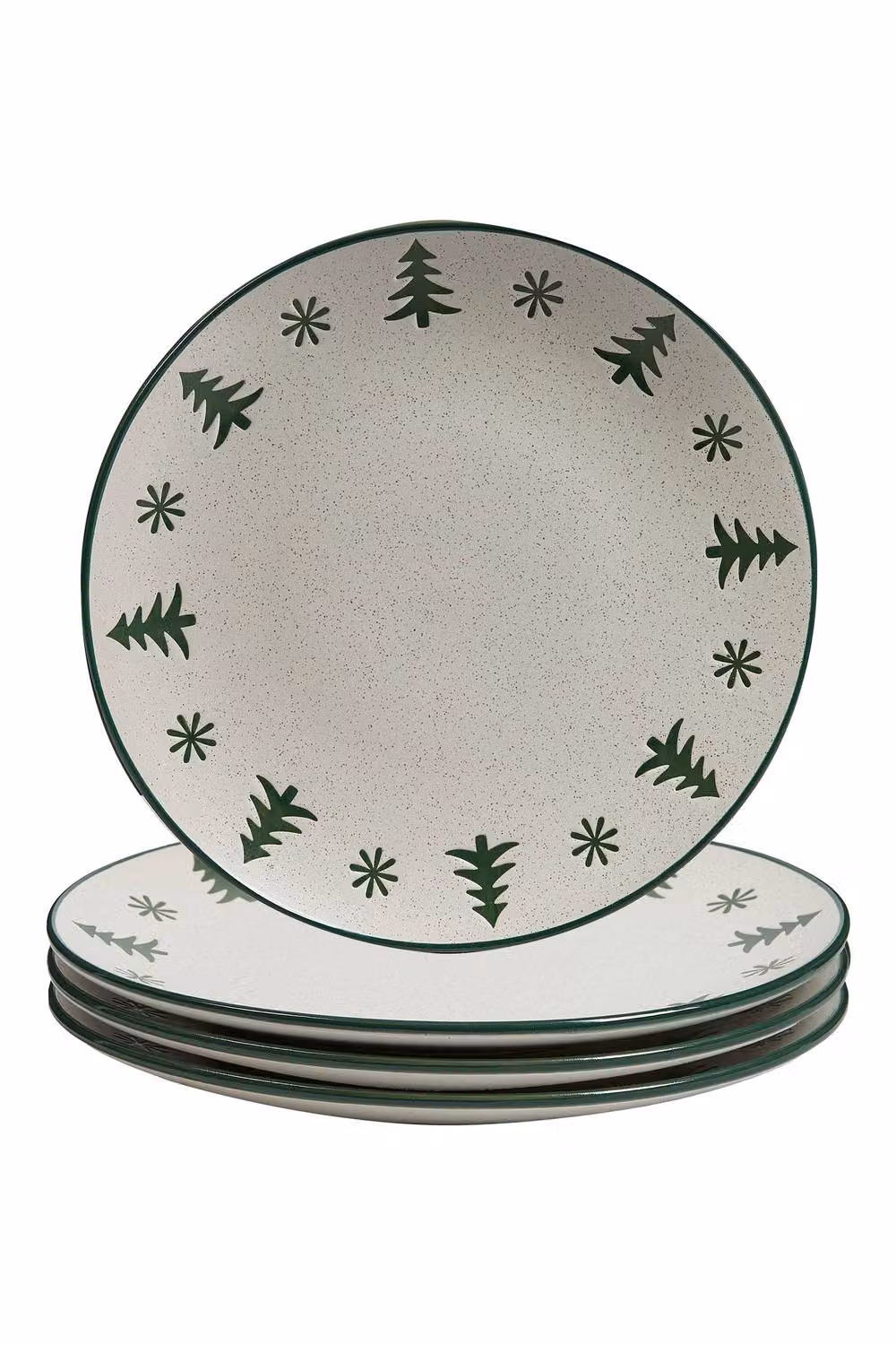 Dibor Set of 4 White and Green Winter Stoneware Christmas Dinner Plates, Diameter: 27 cm – 2