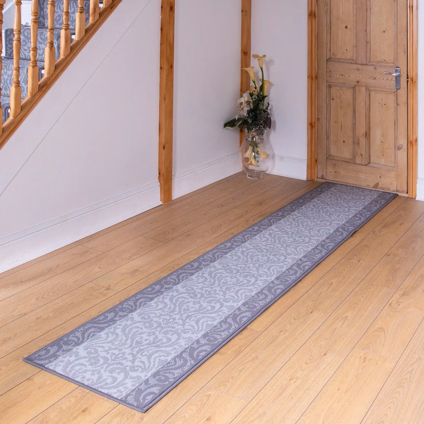 runrug Baroque Hallway Carpet Runner Rug in Light Grey, W: 60 cm, L: 300 cm – 3