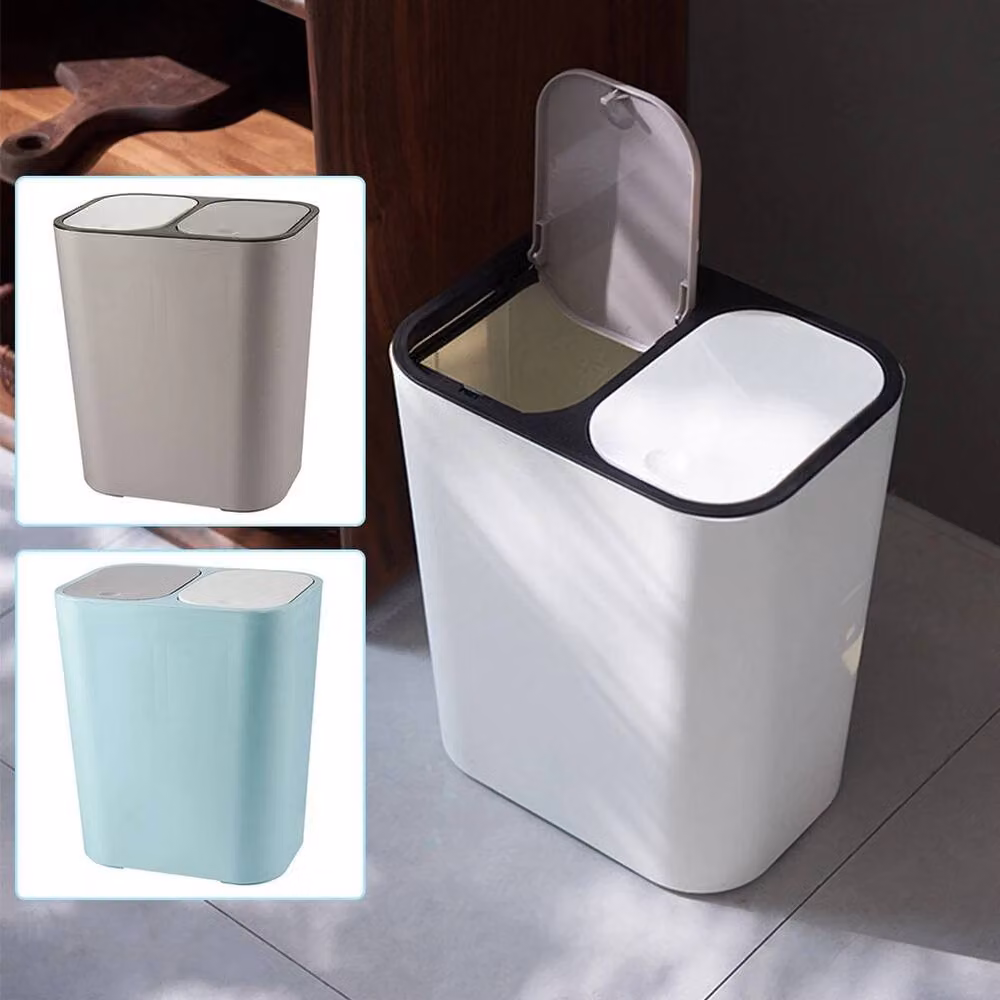 NESTLUNE White 2 Compartment Double Press Top Recycling Waste Bin W/D/H: 100 x 100 x 100 cm – 2