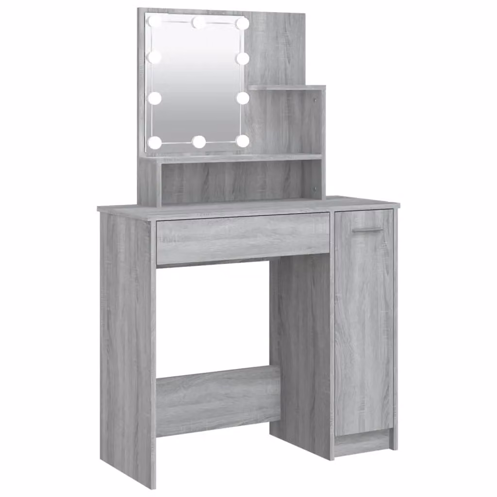 Berkfield Home Modern LED Dressing Table in Grey Sonoma, W: 86.5 cm, D: 35 cm, H: 136 cm – 2