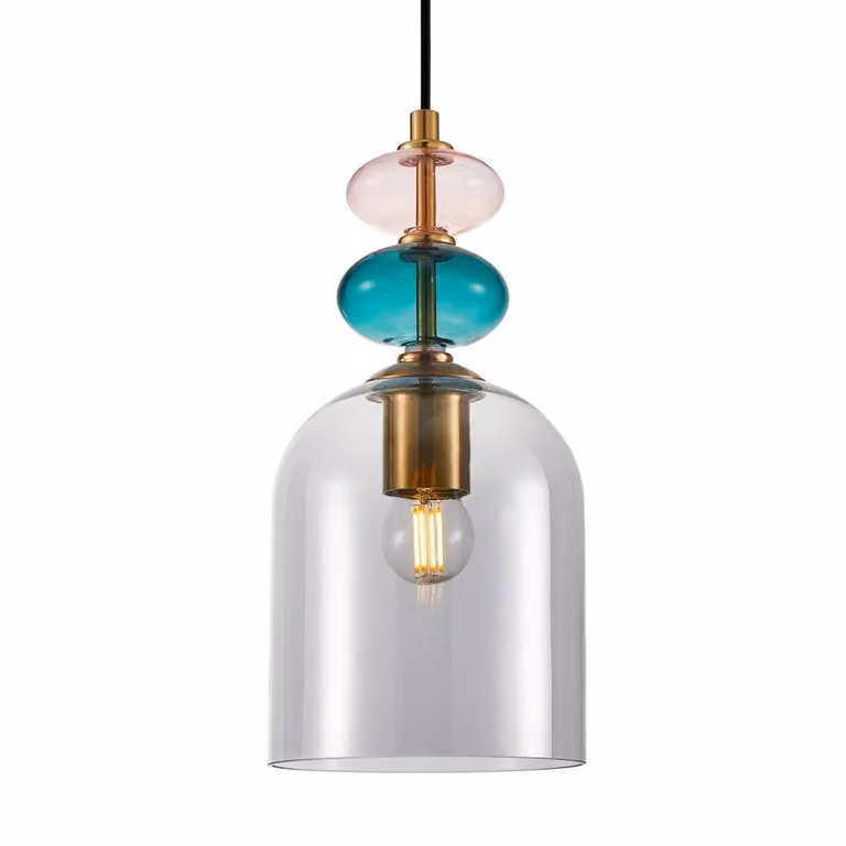 Netlighting Busco Dome Pendant Ceiling Light in Gold and Black with Smoked Glass Shade