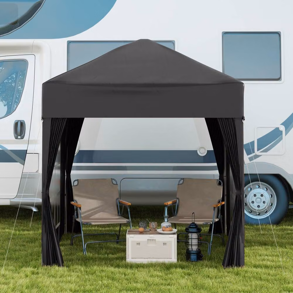 Outsunny Black Pop Up Gazebo with Windows and Hip Roof, W/D/H: 200 x 200 x 240 cm – 9