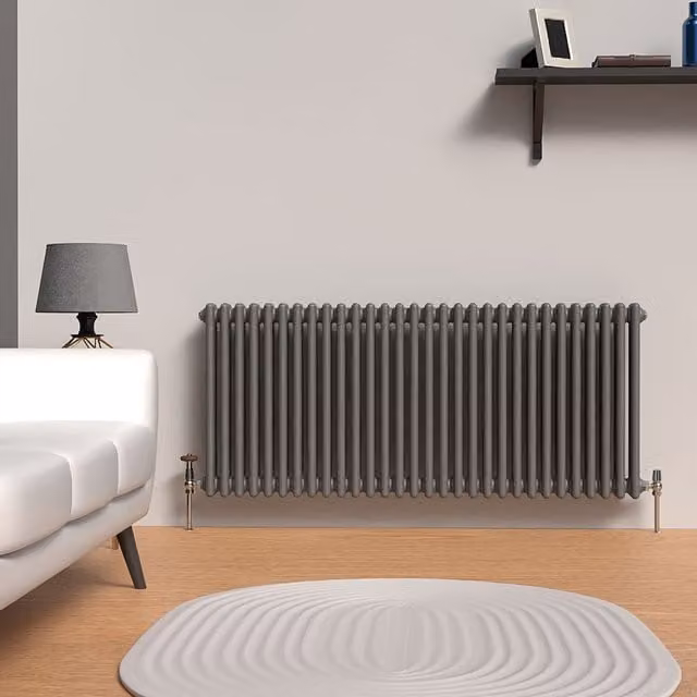 Lux Heat Horizontal 3 Column Steel Radiator in Anthracite Grey, W: 137 cm, H: 60 cm