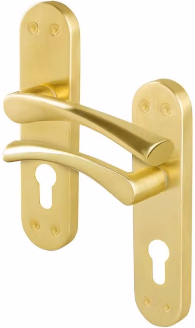 AFIT Satin Brass Twist Door Handles with Euro Escutcheon, Gold, 1 Pair