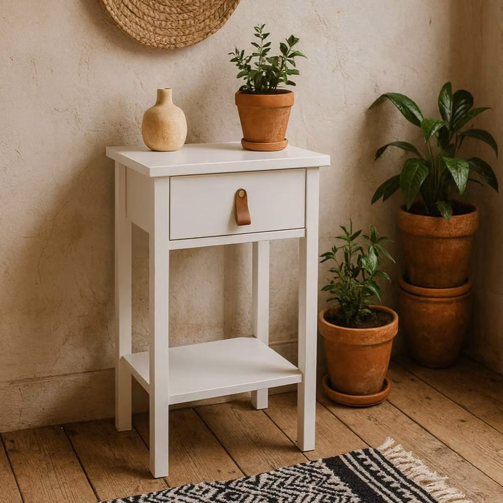 Wyld Haus Wildberry Matt White Bedside Table with 1 Drawer and Bottom Shelf, W/D/H: 40 x 34 x 70 cm – 2