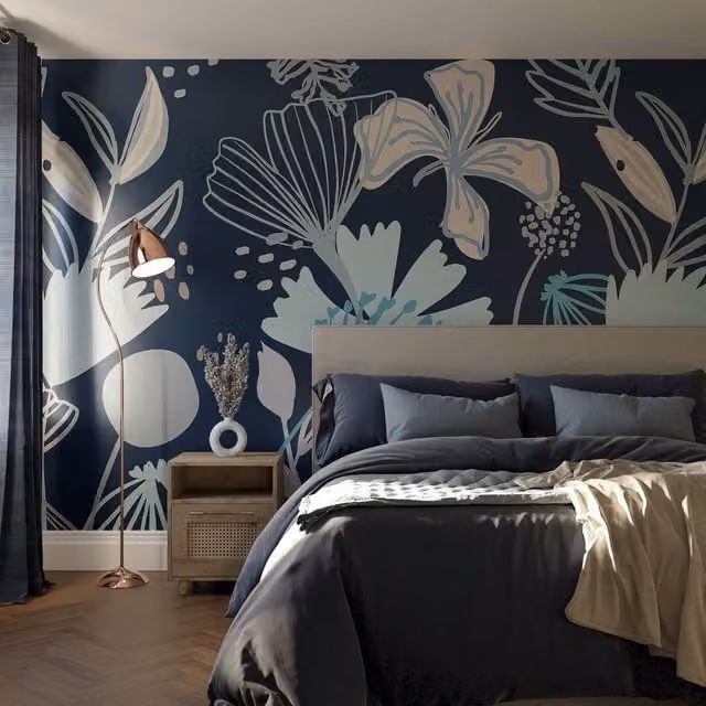 Superfresco Easy Scandi Floral Navy Blue Botanical Mural W: 300 cm, H: 280 cm – 1