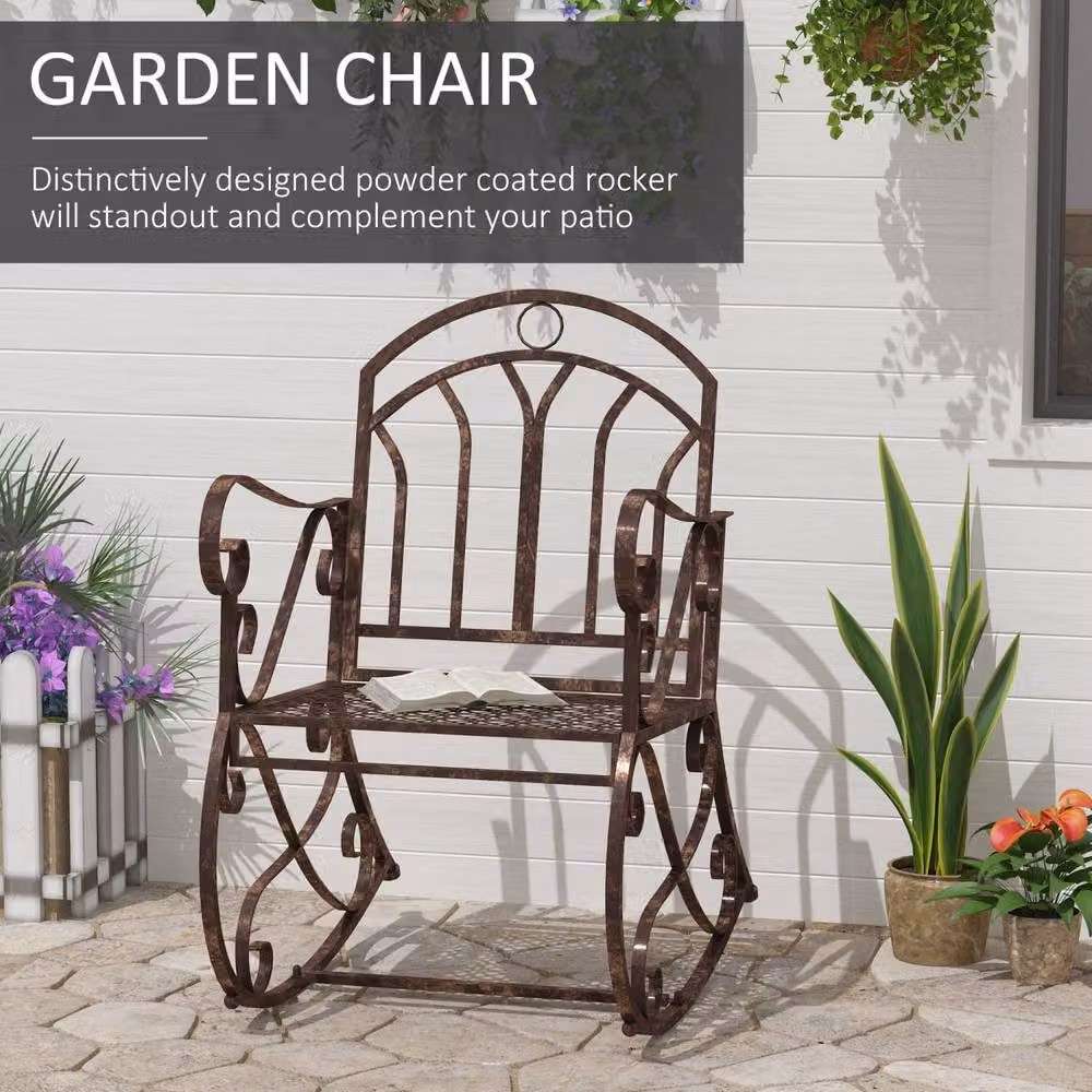 Wyld Haus Pabasa Vintage Metal Outdoor Rocking Armchair in Red – 3