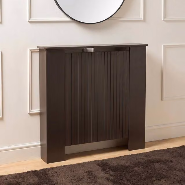 OHS Ribbed Small Radiator Cover in Chocolate Brown Slatted Engineered Wood