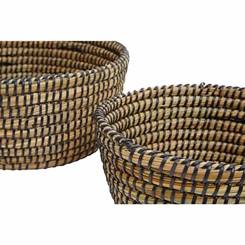 Premier Housewares Lidi Set of Three Natural Straw Baskets with Black Detail, W/D/H: 30 x 30 x 13 cm – 4