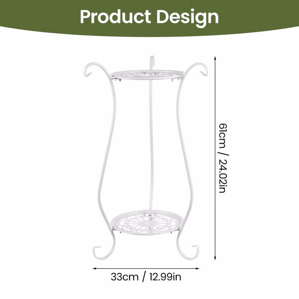Kelvenix Matt White Metal Scandinavian Plant Stand with Round Holder – 2