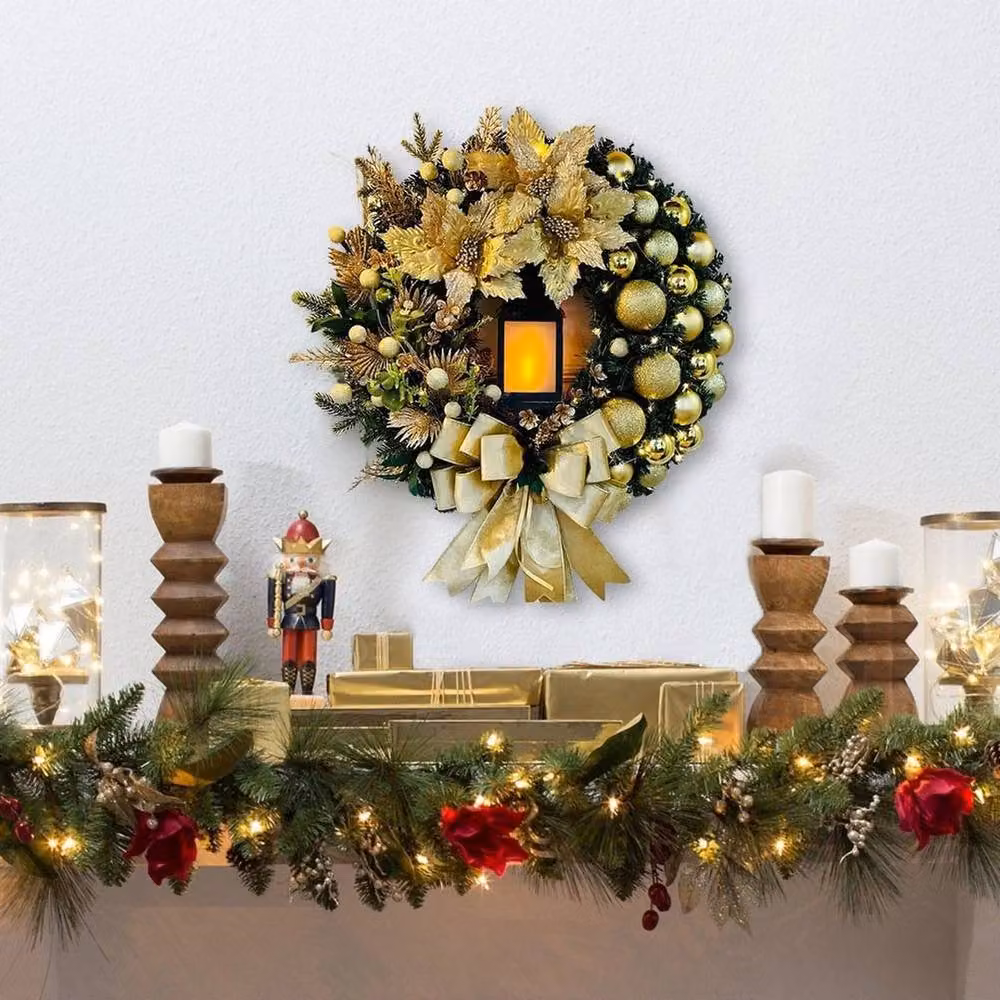 FLAVORA Large Multicolour Christmas Lighting Wreath with Warm White Lights, Diameter: 100 cm, Width: 15 cm – 5