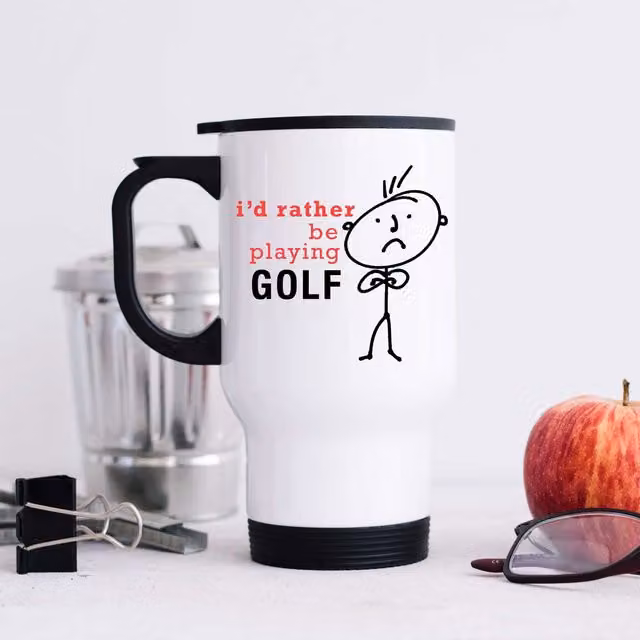 60 Second Makeover Men's I'd Rather Be Playing Golf Metal Travel Mug in White