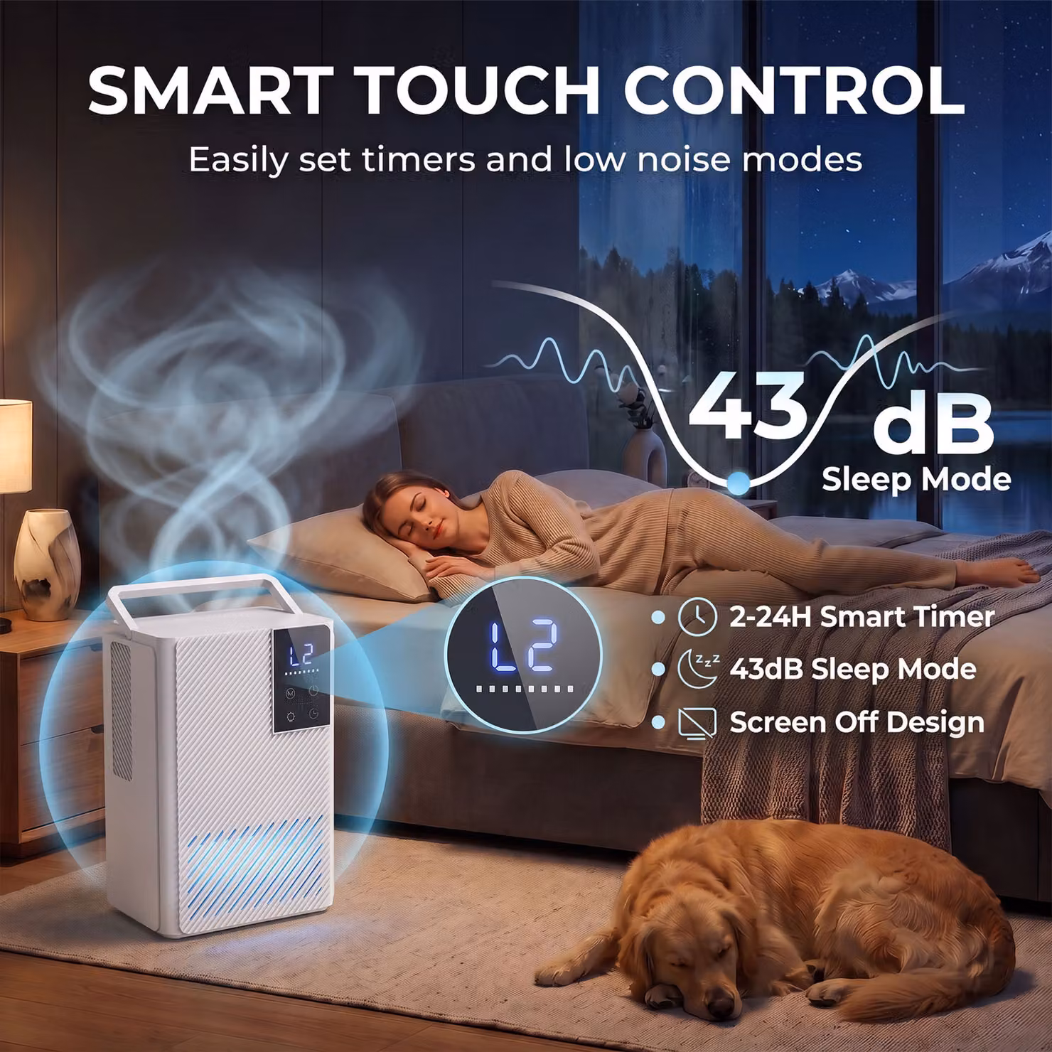 HOMCOM Small Dehumidifier with RGB Mood Lights, 24H Timer and LED Display, White – 5