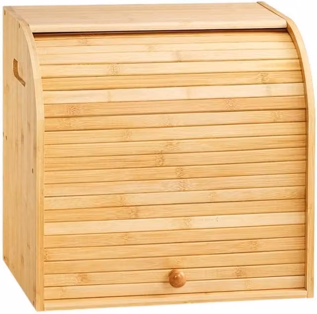 PAWNORA 2 Tier Bamboo Bread Bin in Natural Brown and Beige – 1
