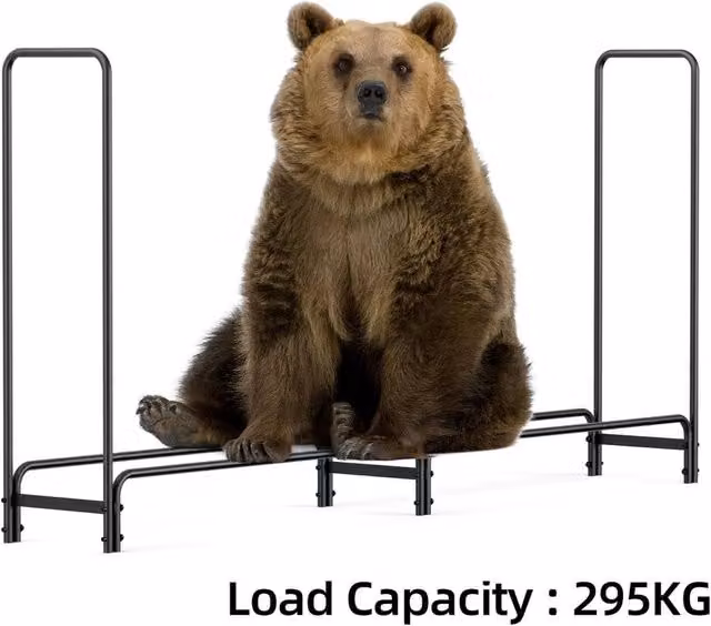 NESTLUNE Heavy Duty Large Firewood Rack and Log Storage Stand in Black, W/D/H: 100 x 15 x 15 cm – 1