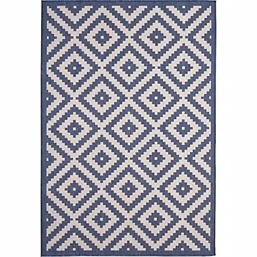 THE RUGS Geometric Diamond Indoor Outdoor Rug, Blue and White, W/D/H: 120 x 170 cm – 7