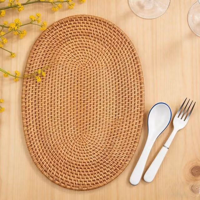 KORVIXA Non-Slip Handmade Rattan Placemat in Brown, Rustic Style, Width: 100 cm – 1