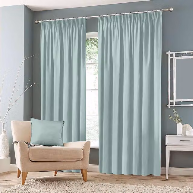 Roseley Blue Plain Blackout Pencil Pleat Fabric Curtains