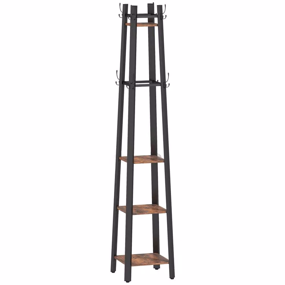 Wyld Haus Kareva 4 Tier Industrial Coat Stand with Shelves and Hooks, Rustic Brown and Black – 2