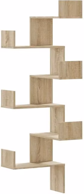 Berkfield Home Sonoma Oak Wall Corner Shelf in Light Brown, W/D/H: 45 x 45 x 147 cm