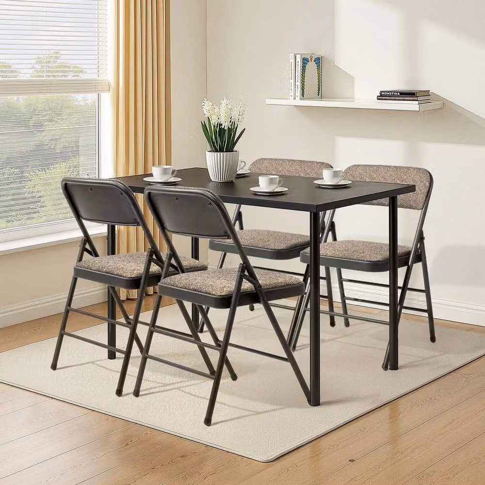 KORVIXA 4-Piece Set of Grey and Black Metal Folding Chairs with Padded Fabric Seats – 4